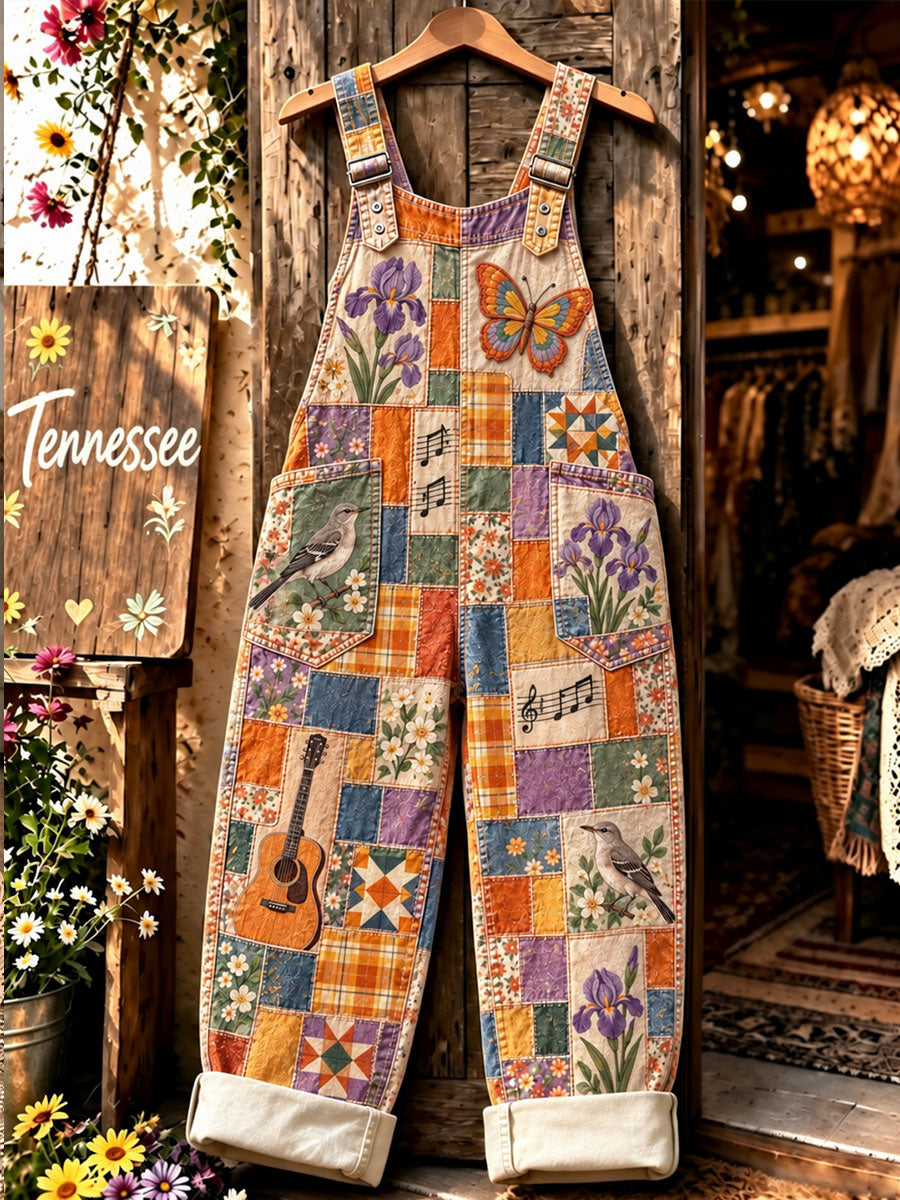 Women's Plant and flower patchwork overalls