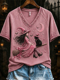 Women'S Casual Retro Pink Art Printed T-Shirt