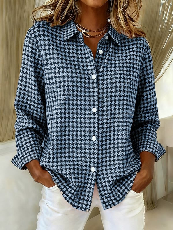 Women'S Casual Retro Autumn And Winter Houndstooth Shirt