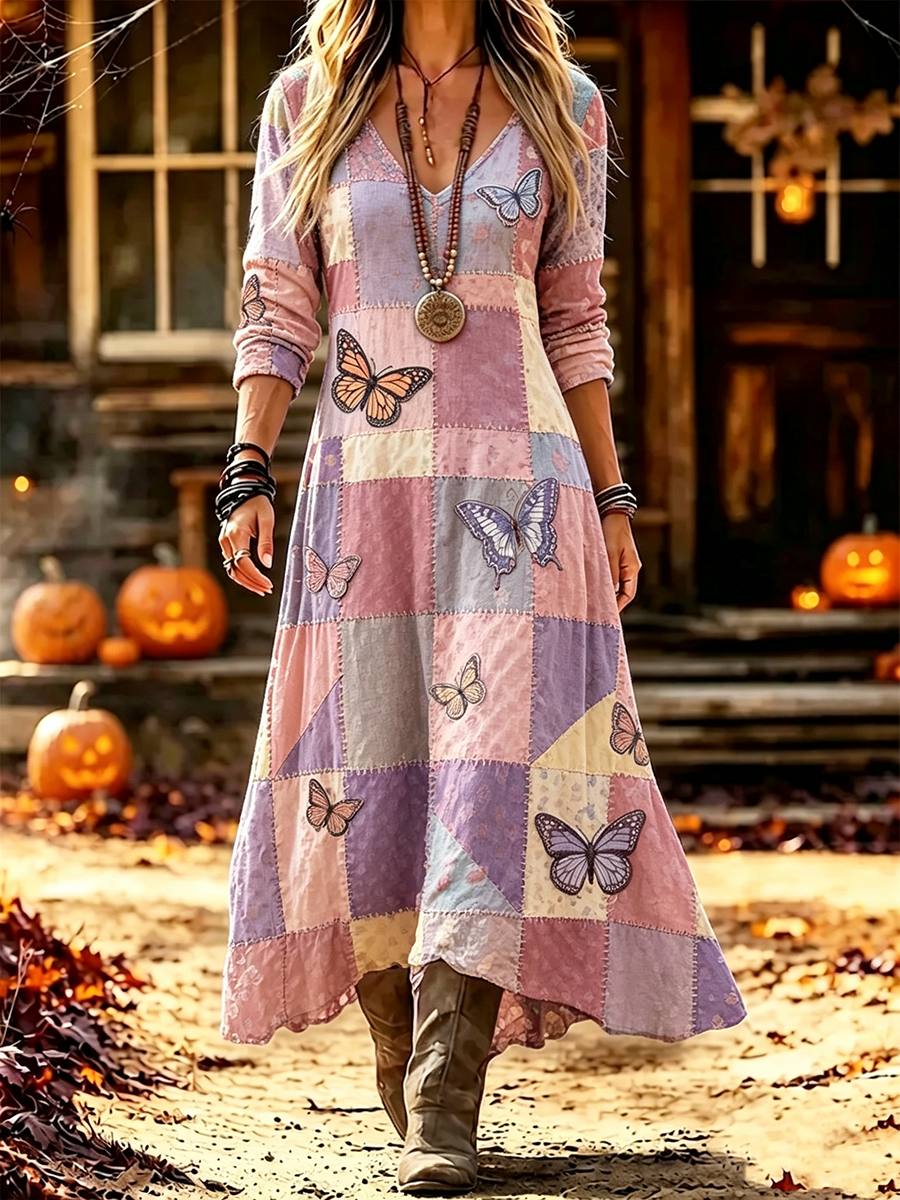 Ladies' Butterfly Pattern Casual Dress