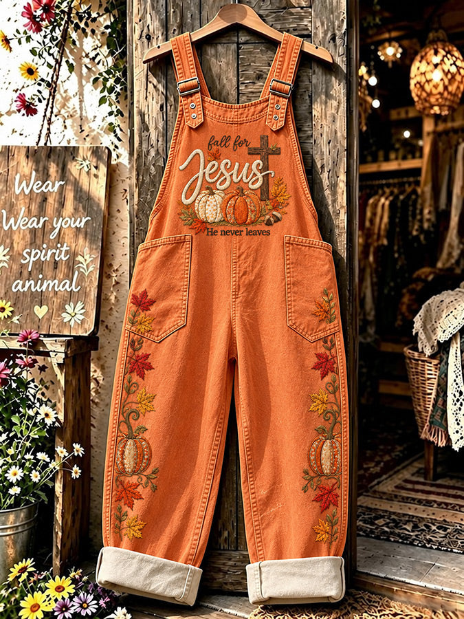 Women's Retro Autumn Plaid Cross Print Overalls
