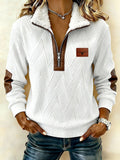 Women's Casual Retro Jacquard Fabric Patchwork Fur Collar Long-Sleeve Sweatshirt