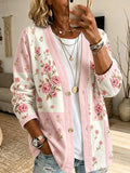 Women'S Casual Plaid Floral Cardigan