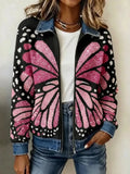 Women's Butterfly-Themed Knit Zipper Jacket