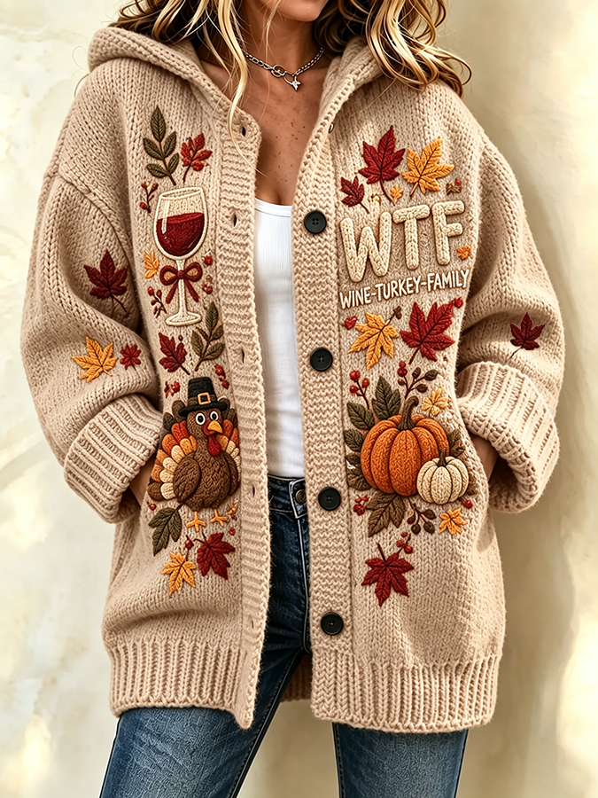 Women'S Autumn Thanksgiving Printed Casual Cardigan