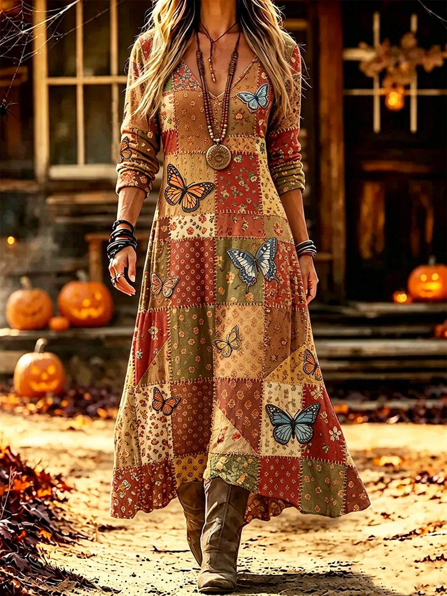 Ladies' Butterfly Pattern Casual Dress