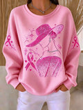 Women'S Breast Cancer Witch Kitten Printed Waffle Sweatshirt