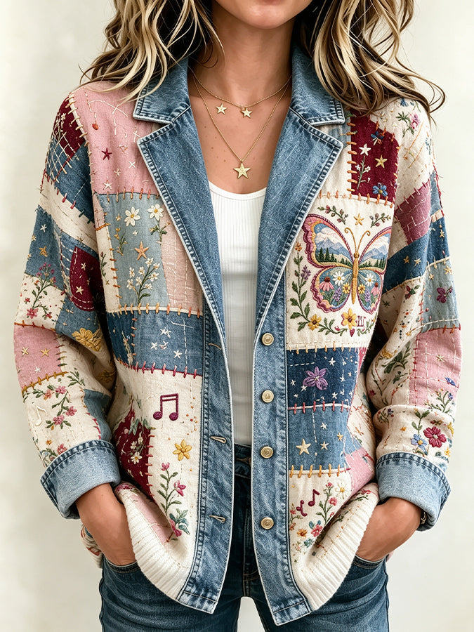 Women'S Retro Butterfly Printed Jacket