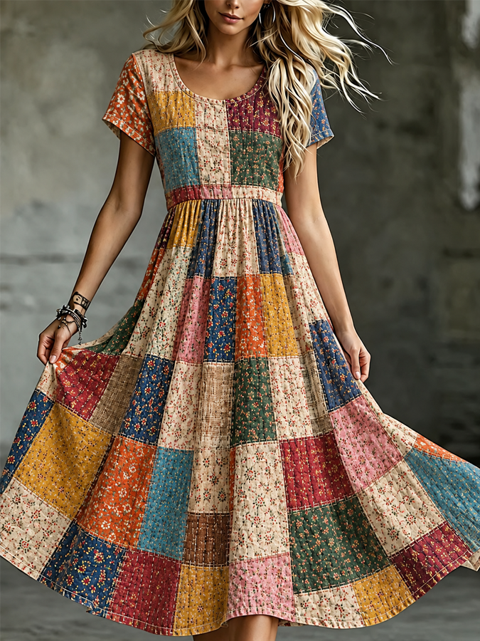 Women's Floral Print Round Neck Dress