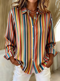 Women'S  Casual  Print Lapel Long Sleeve Shirt