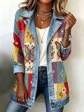 Women's Patchwork Art Denim Collar Jacket