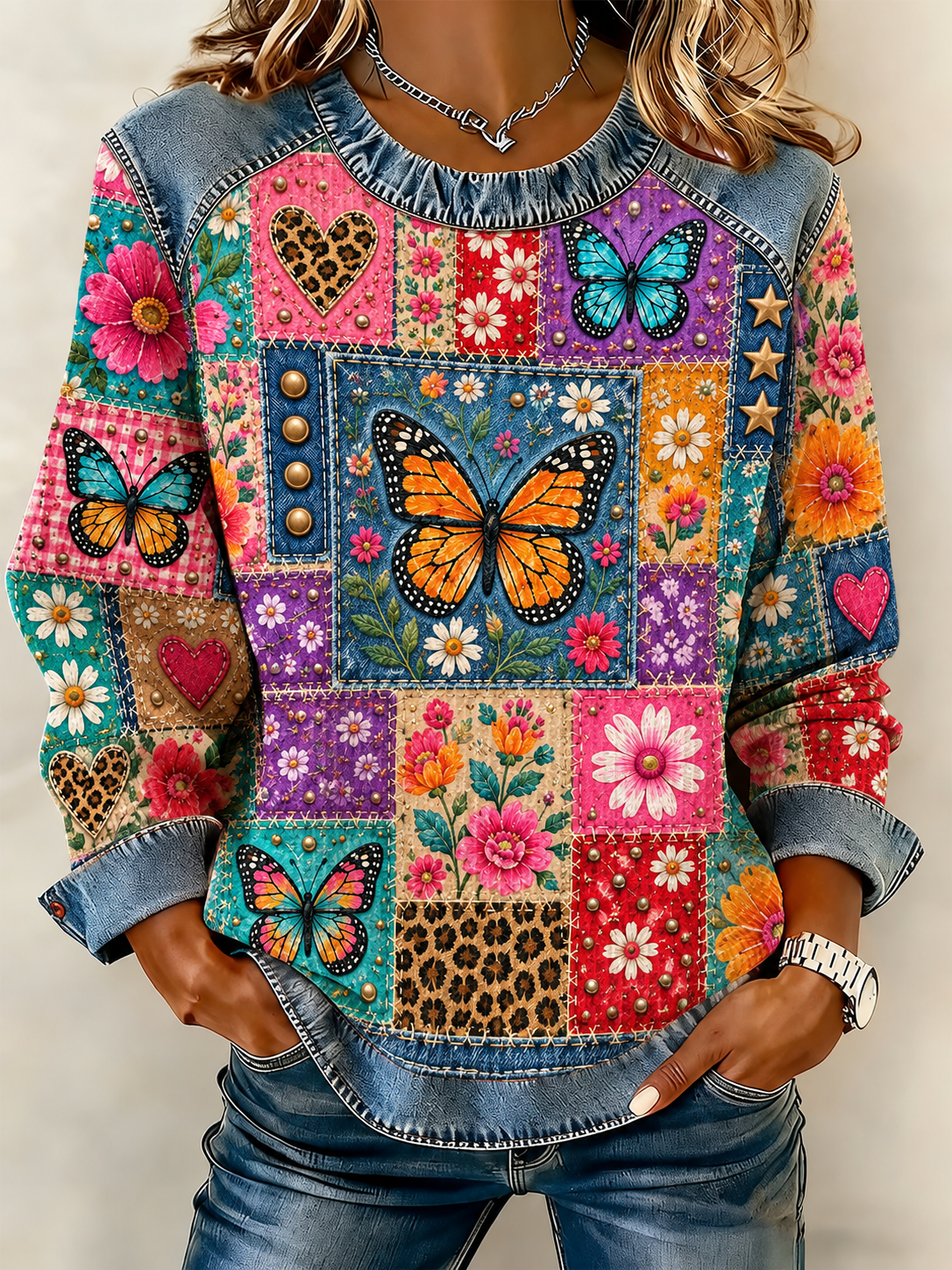 Women's Butterfly Design Art Printed Casual Sweatshirt