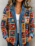 Women's Plant and Flower Patchwork Knitted Cardigan