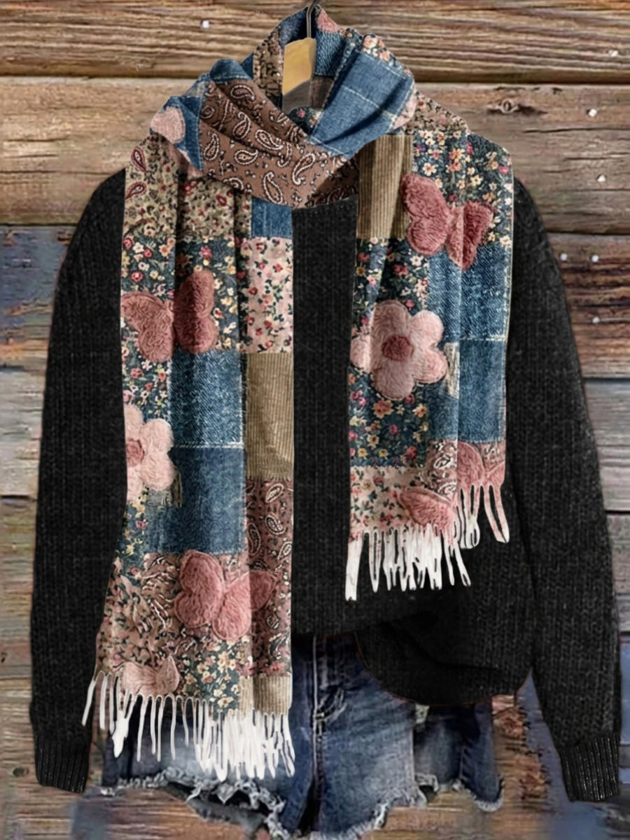 Women's Butterfly & Flower-Themed Casual Knit Scarf