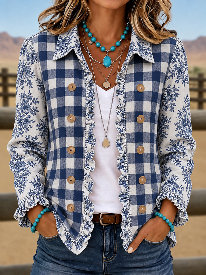 Women'S Western Checkered Casual Western Style Jacket