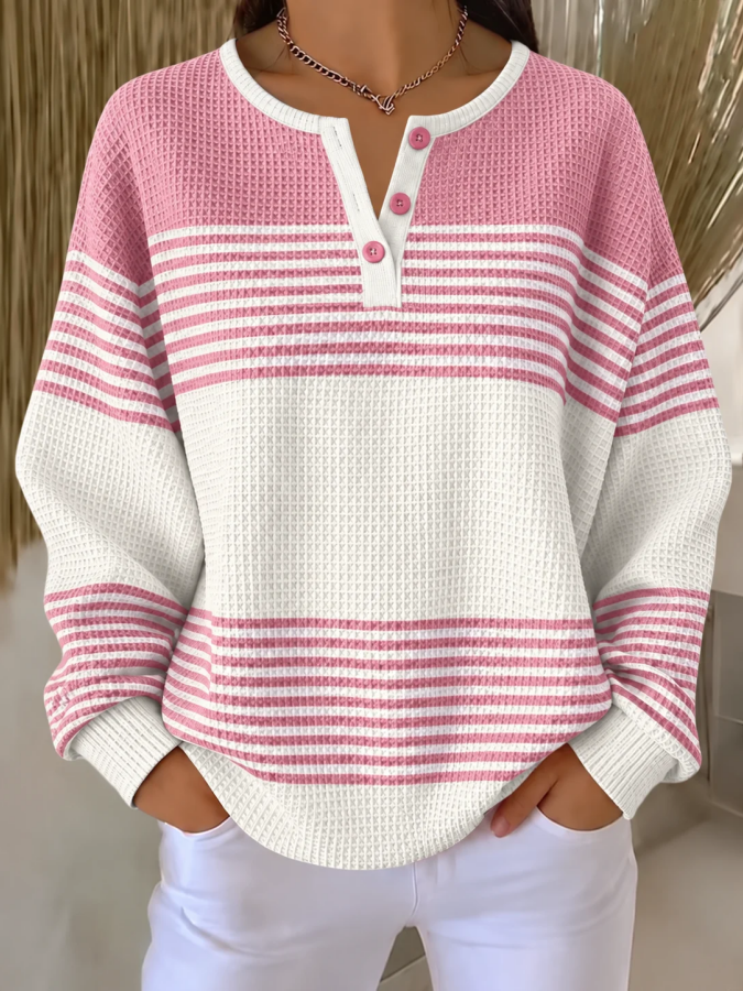 Women Abstract Henley Collar Printing Casual Spring/Fall Long Sleeve Sweatshirt