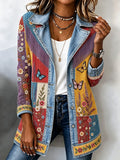 Women's Patchwork Art Denim Collar Jacket
