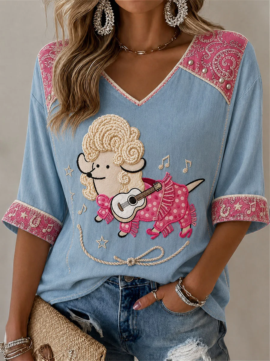 Women's Legendary female country singer V-Neck Three-quarter sleeve T-shirt
