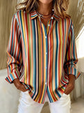 Women's Autumn Aesthetic Colorful Vertical Striped Printed Shirt
