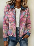 Women's Butterfly-Themed Knit Zipper Jacket