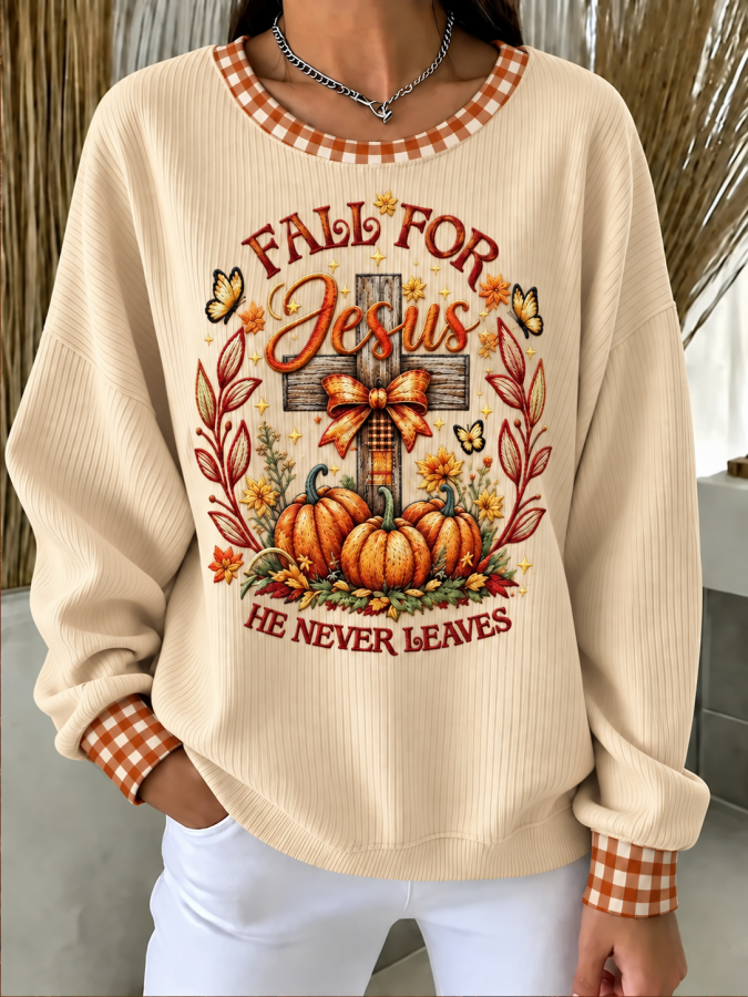 Women Text Letters Crew Neck Printing Casual Spring/Fall Long Sleeve Sweatshirt