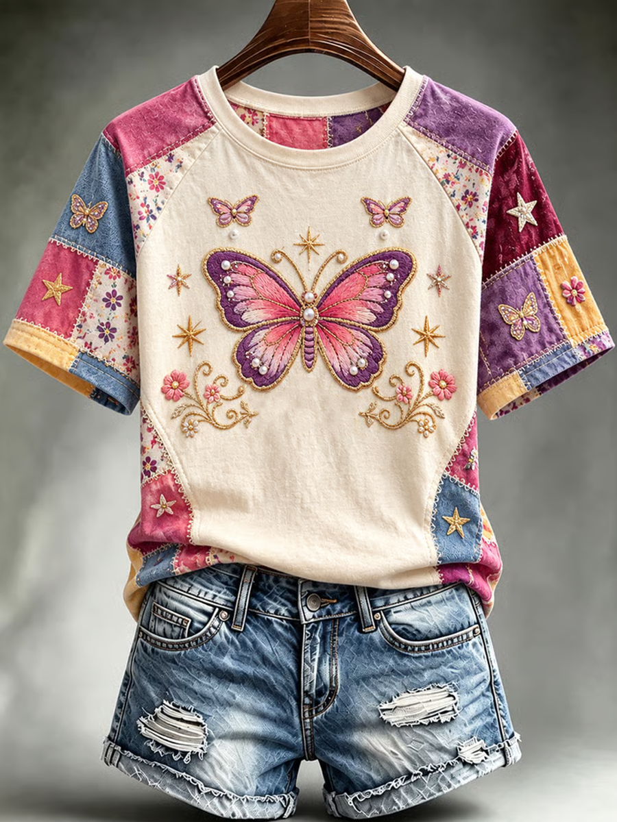 Women's Butterfly Pattern Printed Casual T-shirt
