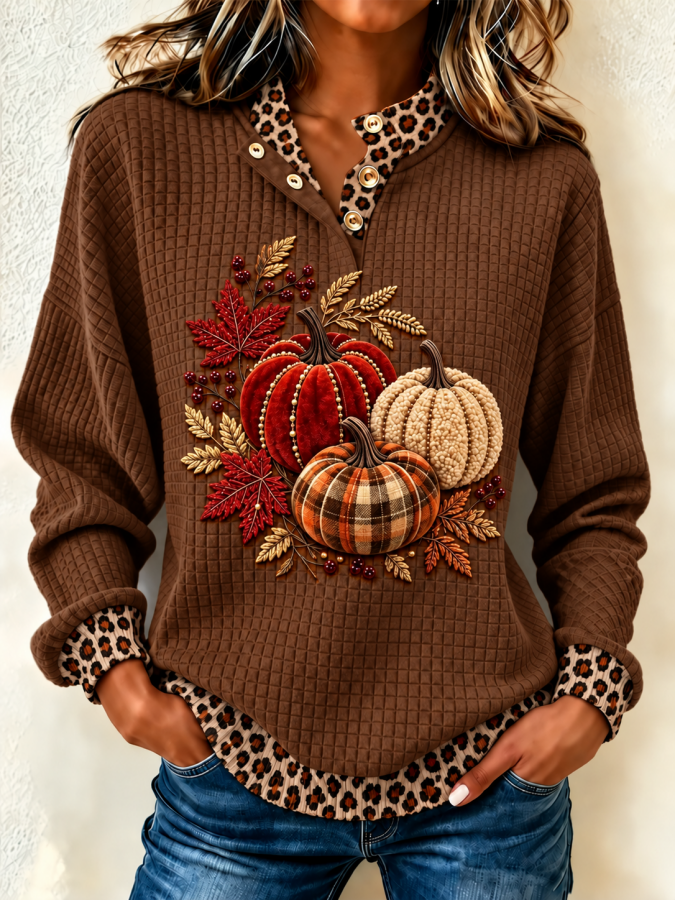 Women'S Pumpkin Printed Pullover Sweatshirt