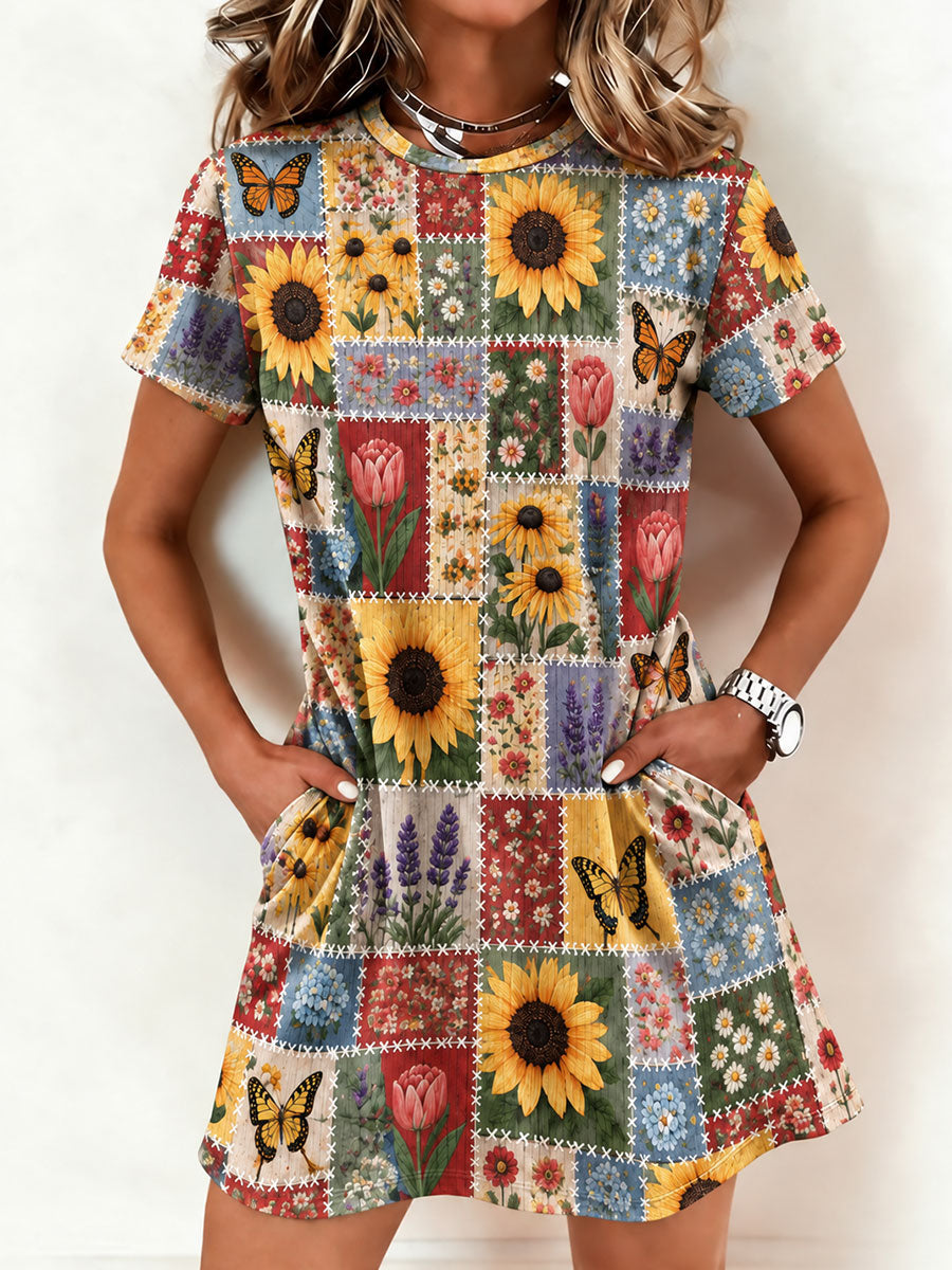 Women's Patchwork Art long T-shirt short skirt