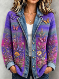 Ladies' Butterfly Flower Pattern Casual Coat