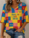 Women'S Commemorative Printed Casual V-Neck Top