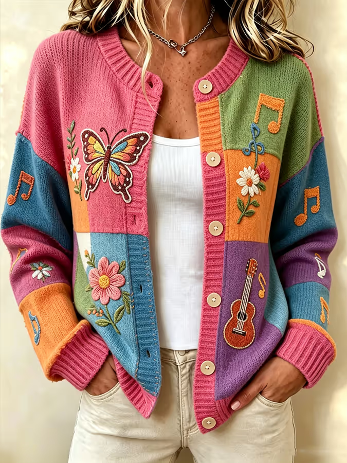 Women'S Casual Printed Knit Cardigan