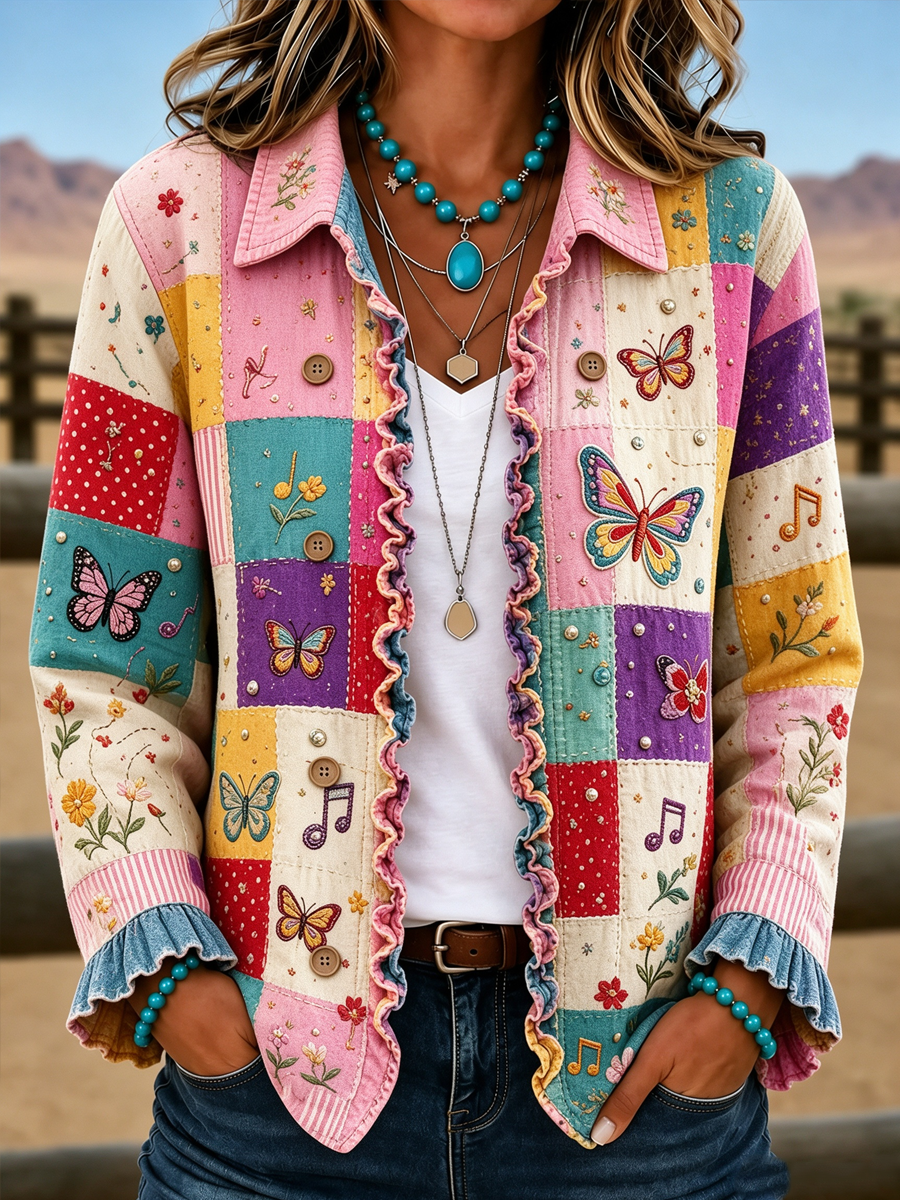 Ladies' Butterfly Patterned Casual Western Style Jacket