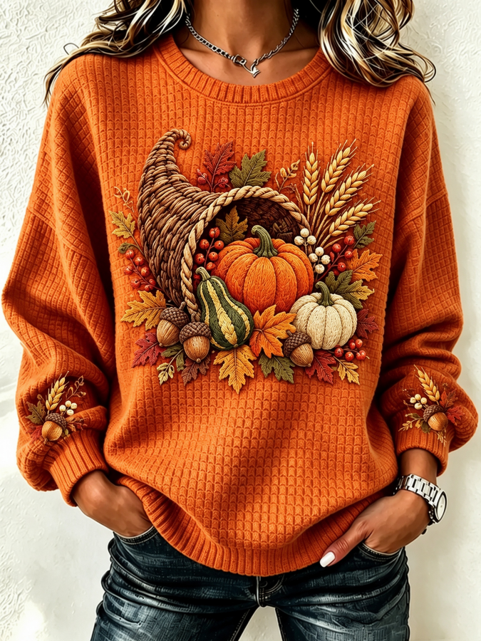 Women Fruit Crew Neck Casual Spring/Fall Long Sleeve Sweatshirt