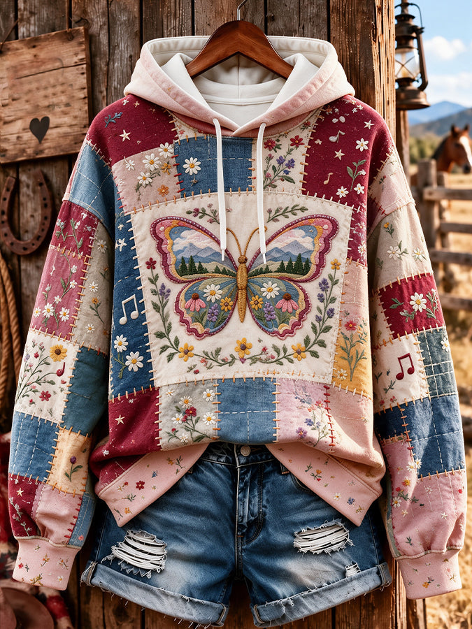 Women's Floral Butterfly Print Hoodie