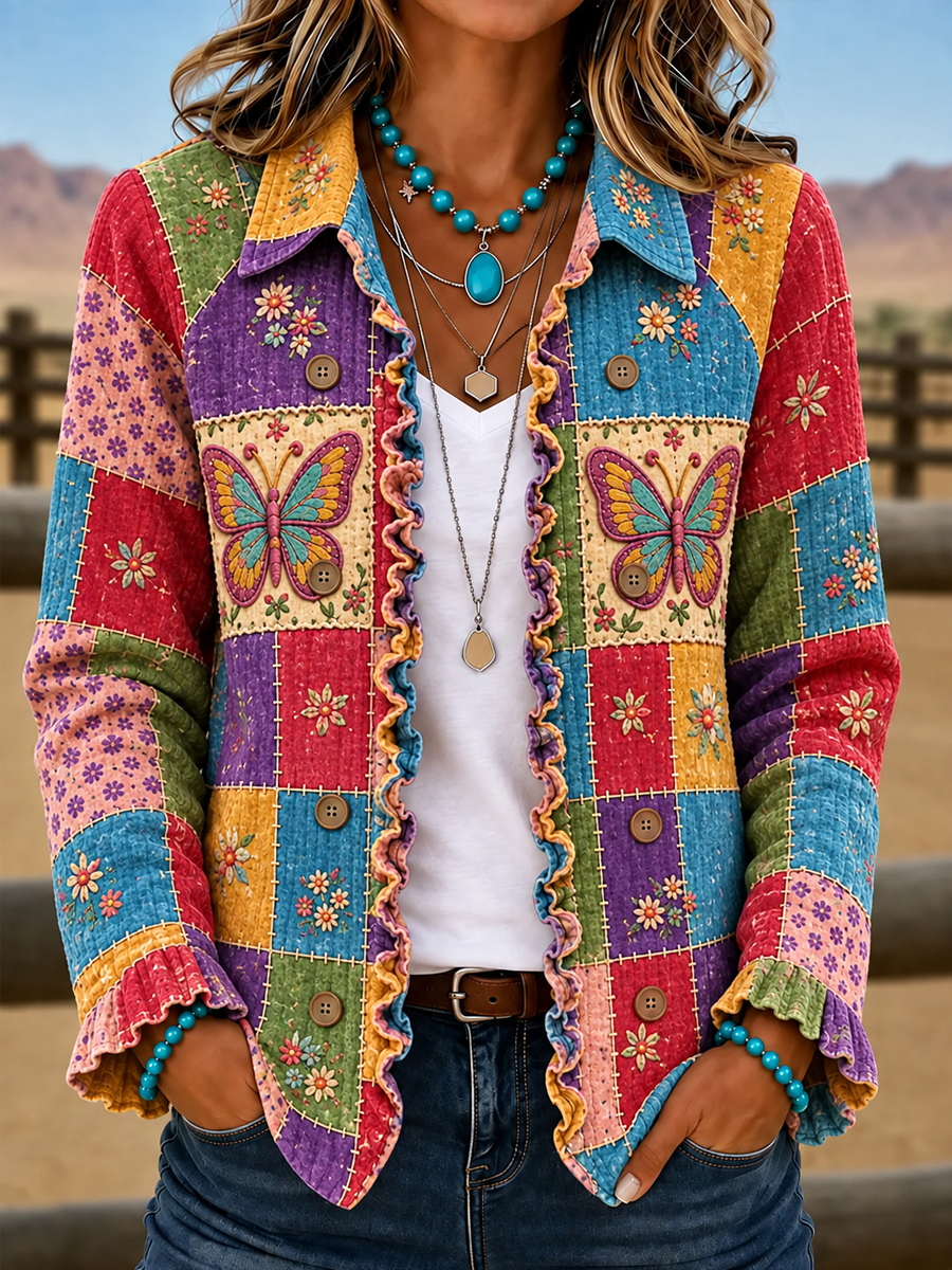 Ladies' Butterfly Patterned Casual Western Style Jacket