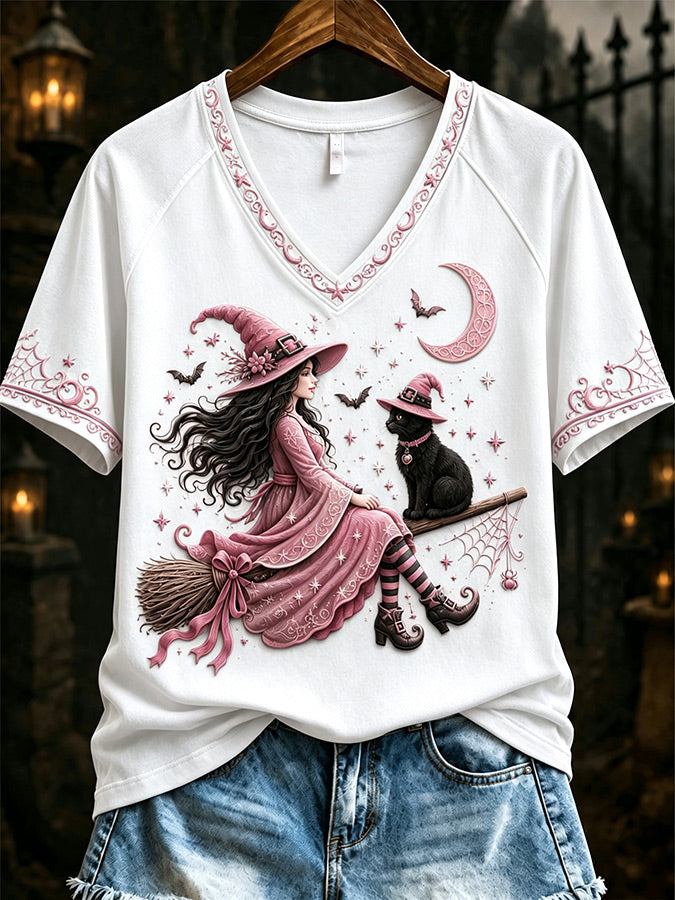 Women'S Casual Retro Pink Art Printed T-Shirt
