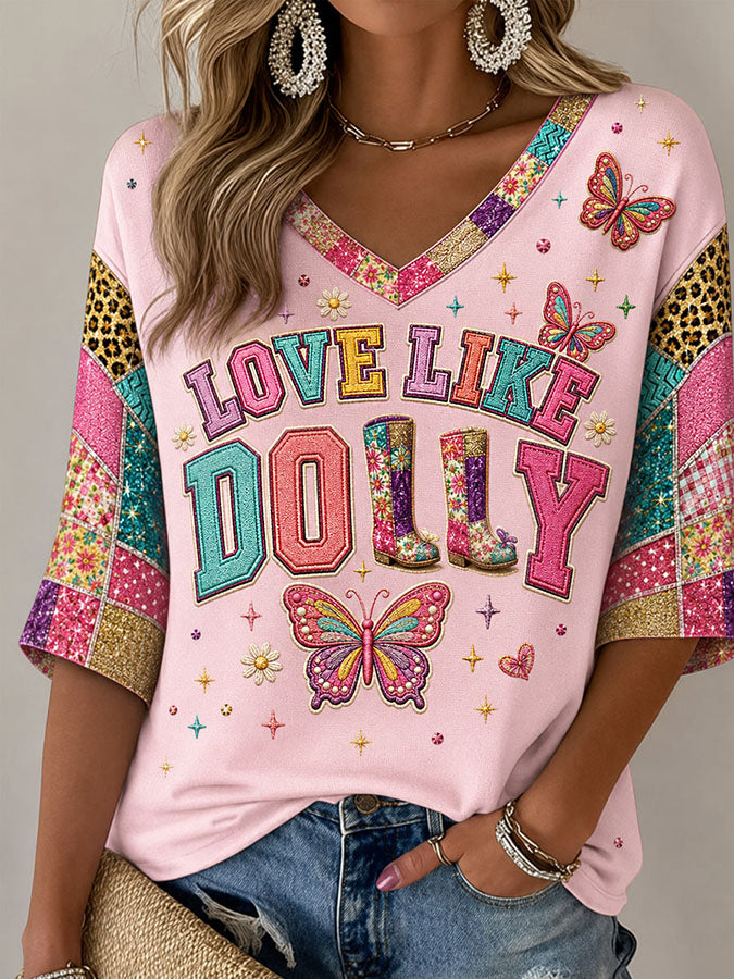Women's Commemorative Print V Neck Shirt