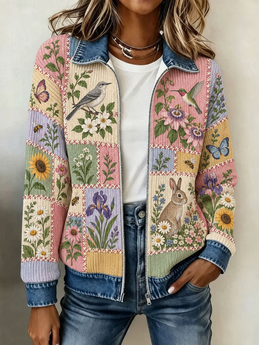 Women's Tennessee Country-Style Patchwork Knitted Zipper cardigan