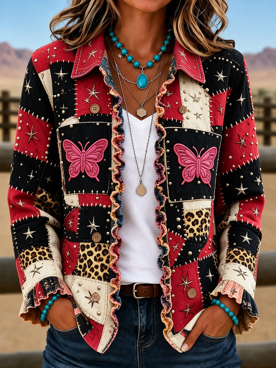 Ladies' Butterfly Patterned Casual Western Style Jacket