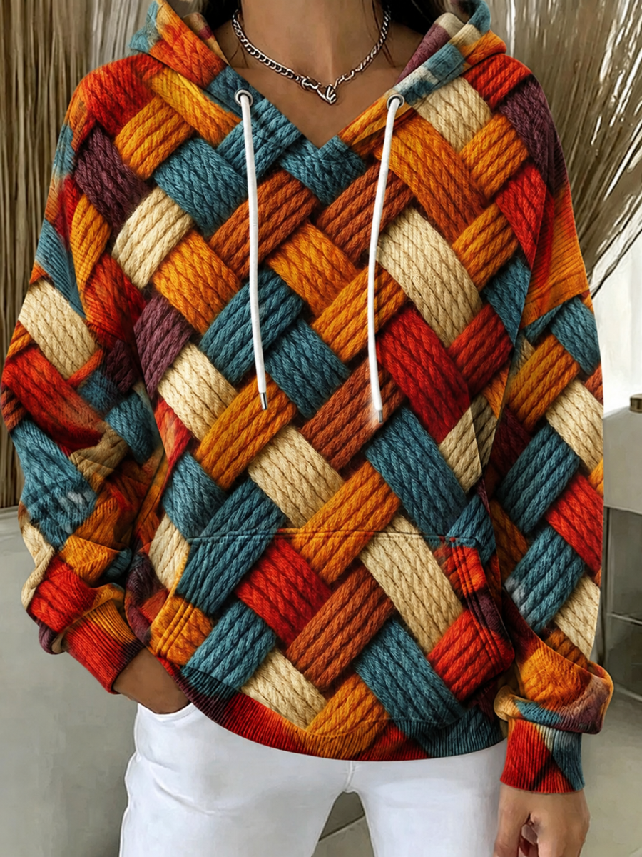 Women'S Casual Print Hooded Sweatshirt