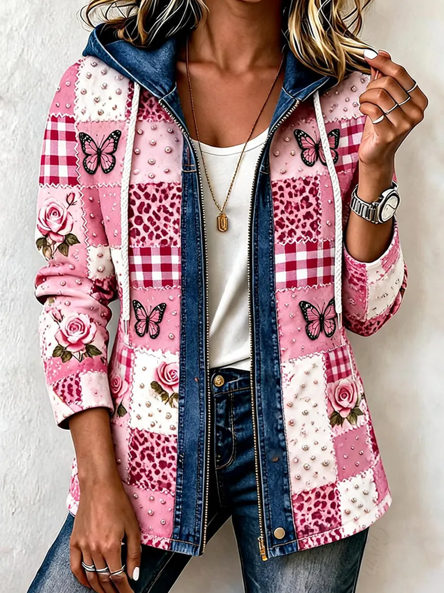 Women'S Patchwork Art Denim Collar Jacket