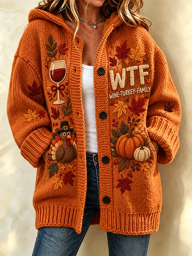 Women'S Autumn Thanksgiving Printed Casual Cardigan