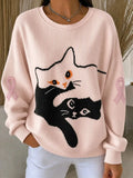 Women's Pink Ribbon & Cat Print Casual Sweatshirt