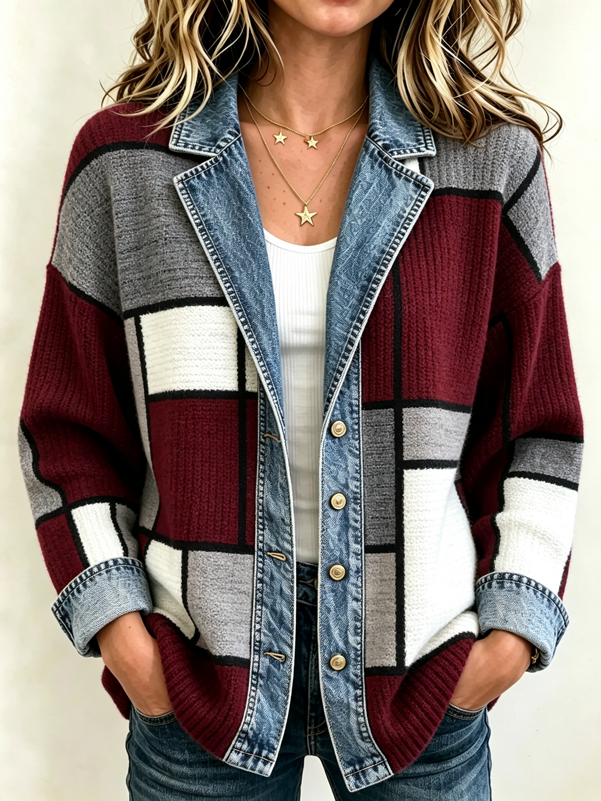 Women'S Retro Patchwork Contrasting Printed Jacket