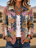 Women'S Butterfly & Floral Patterned Casual Western Style Jacket