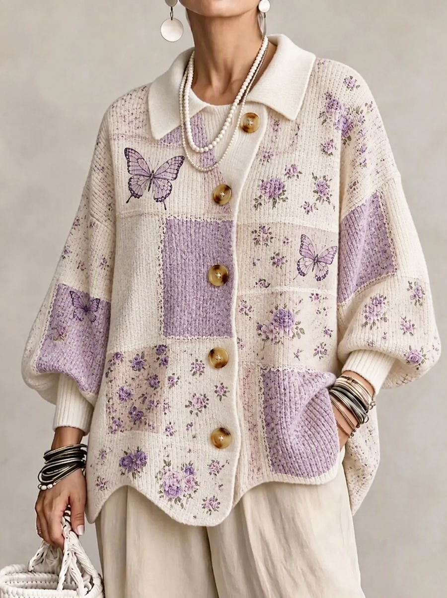 Women'S Butterfly Pattern Casual Sweater Long Cardigan