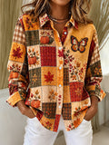 Women's Plaid Print Lapel Long Sleeve Shirt