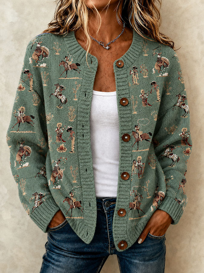 Women's Retro Western Printed Knitted Cardigan