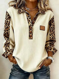 Women's Vintage-Style Leopard Print Patchwork Button-Front Pullover