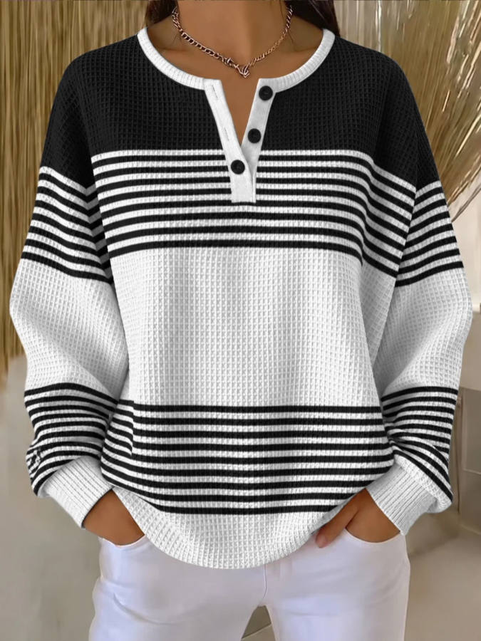 Women Abstract Henley Collar Printing Casual Spring/Fall Long Sleeve Sweatshirt